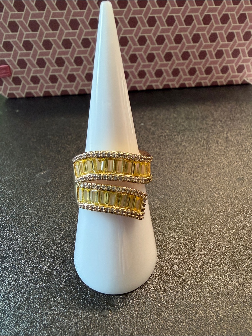 Gold-Tone Yellow Crystal Wrap Ring for Women